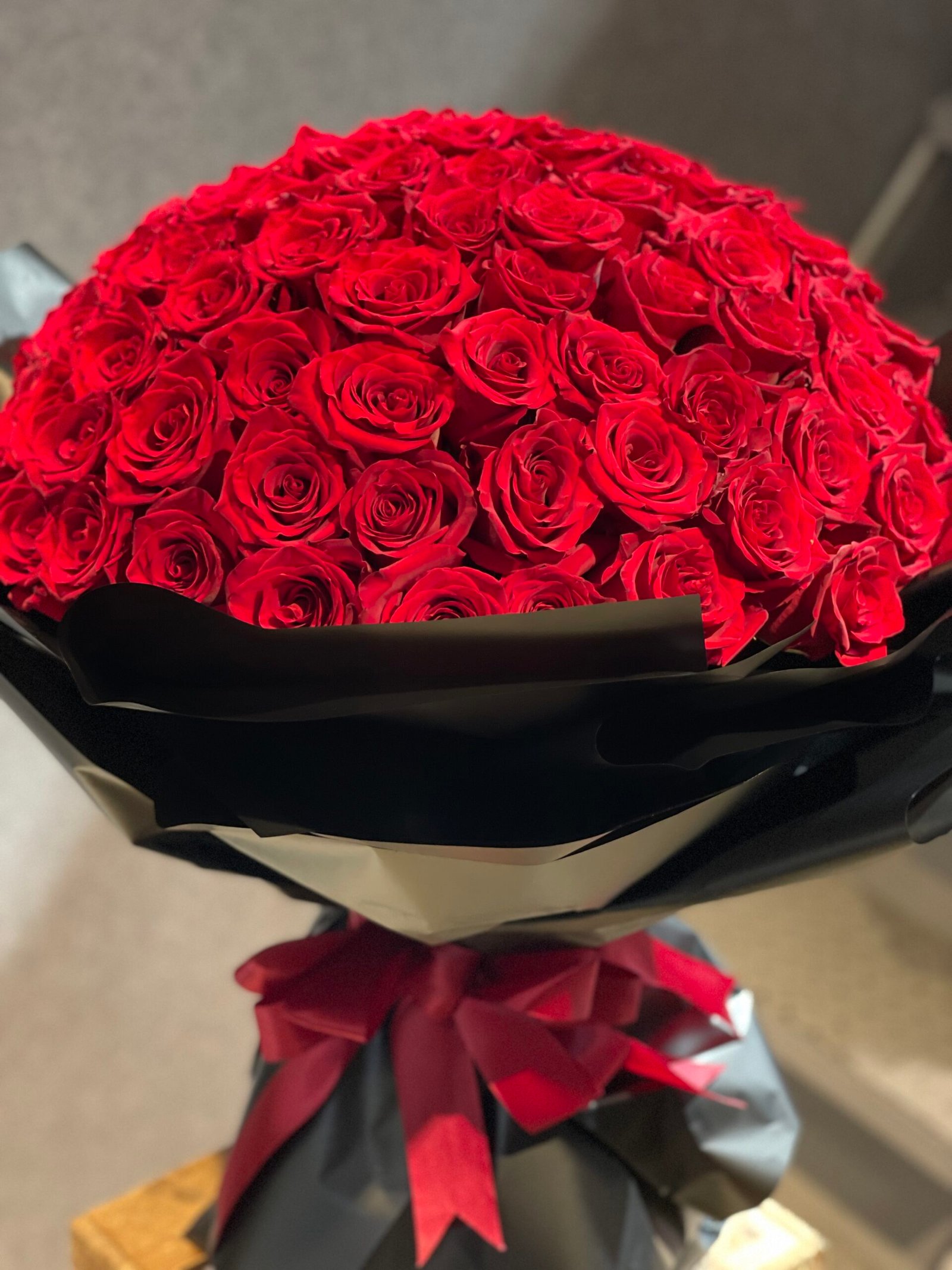 Fresh Flower Bouquet - Red Roses With Black Wrapping - 99 Roses Bouquet - Image 4
