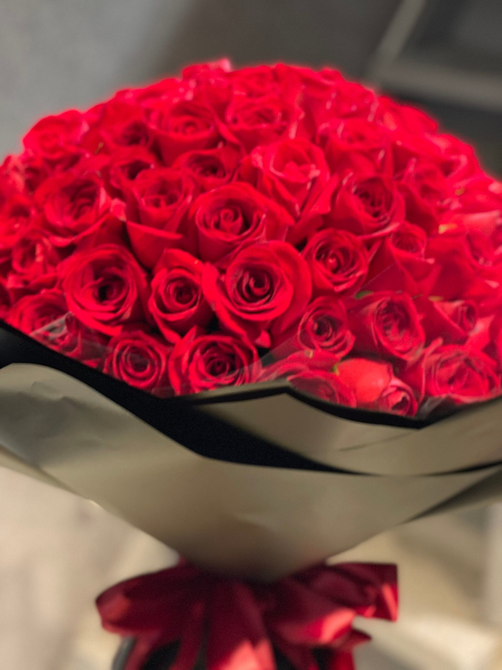 Fresh Flower Bouquet - Red Roses With Black Wrapping - 99 Roses Bouquet - Image 2