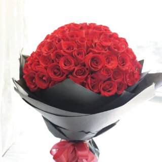 Fresh Flower Bouquet - Red Roses With Black Wrapping - 99 Roses Bouquet