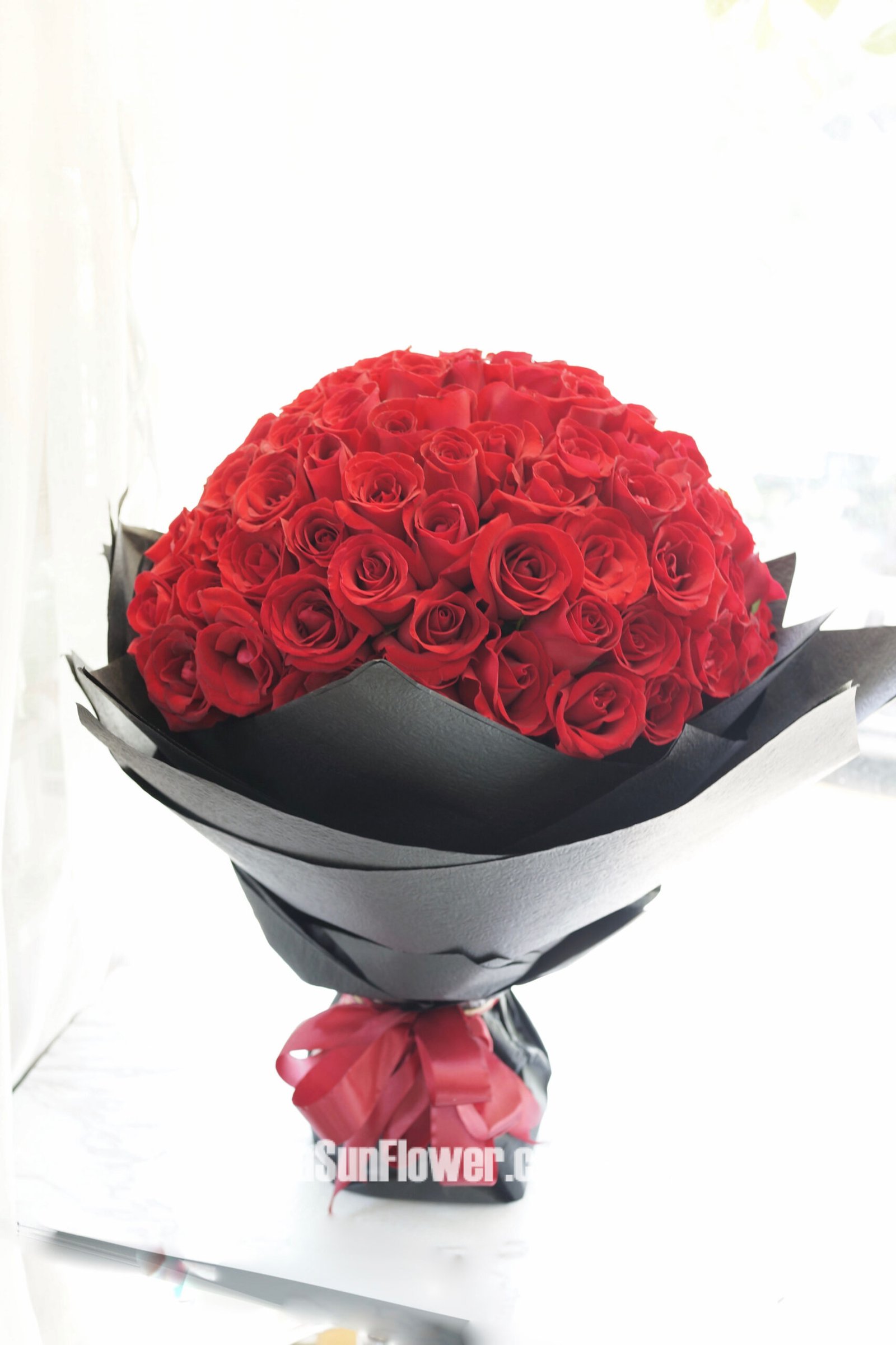 Fresh Flower Bouquet - Red Roses With Black Wrapping - 99 Roses Bouquet
